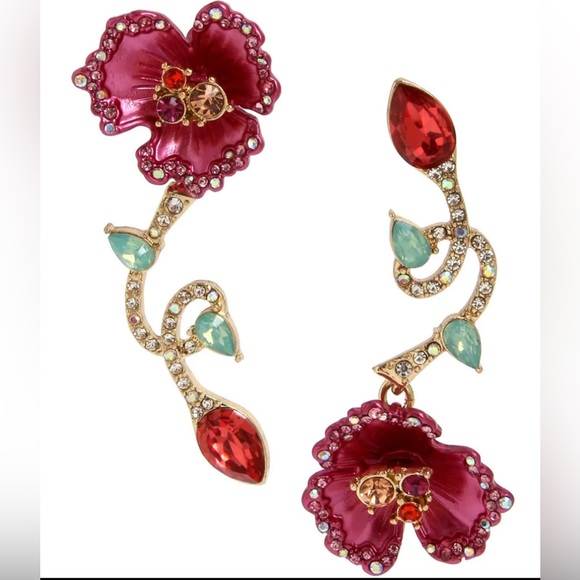 Betsey Johnson Floral Mismatch Statement Earrings - Picture 1 of 3